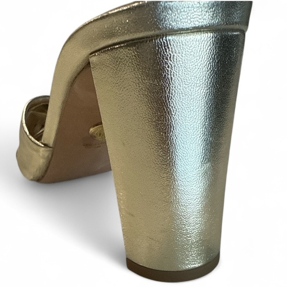 Veronica Beard Ganita Ecru Knot Metallic Gold Mules Slip On Heels New Size 9 - Picture 14 of 14